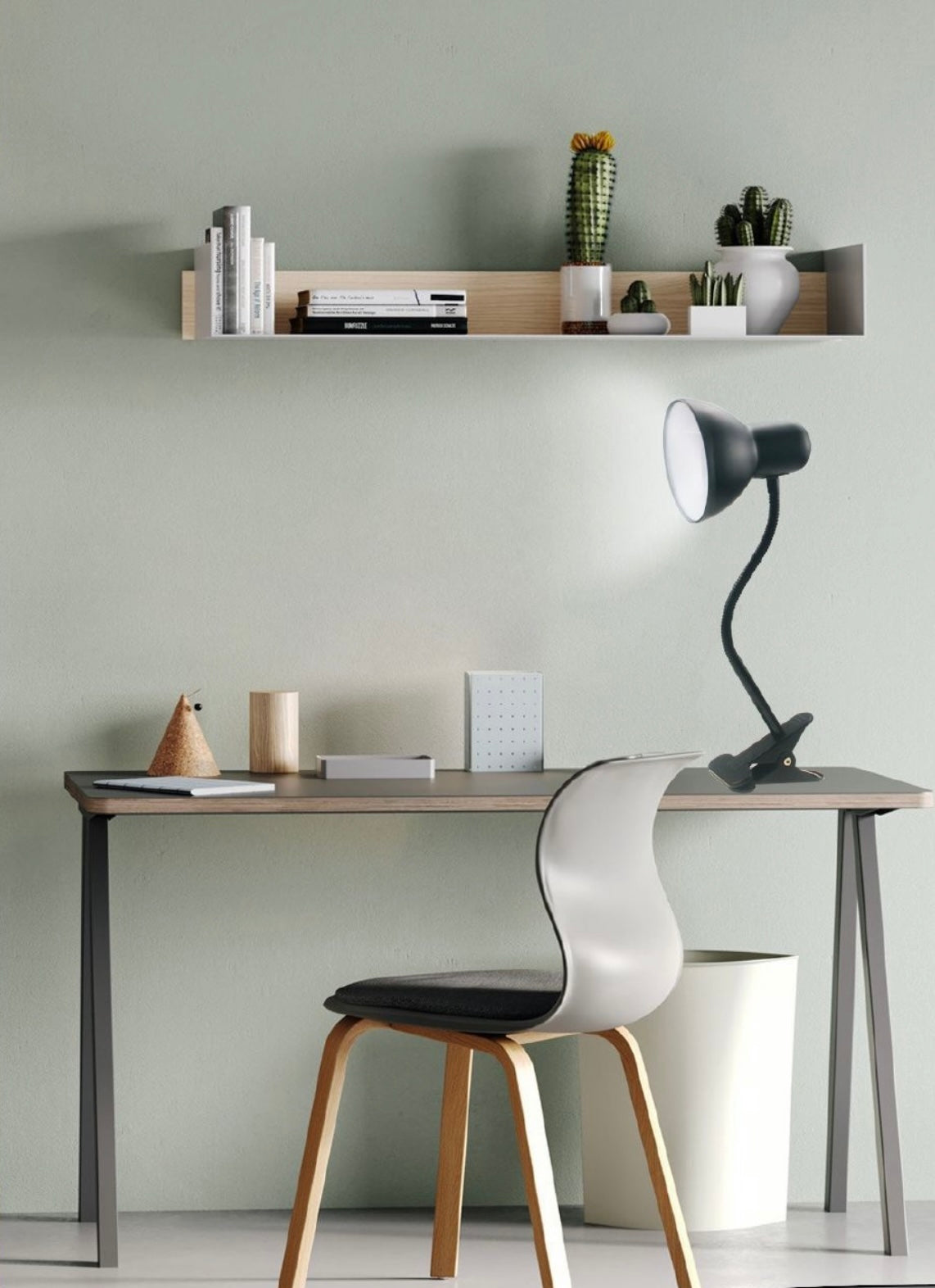 Lampada da Tavolo con Pinza – Attacco E27, Braccio Flessibile 40 cm, Metallo, Luce Direzionabile, Max 60W – Studio, Scrivania, Cameretta D21