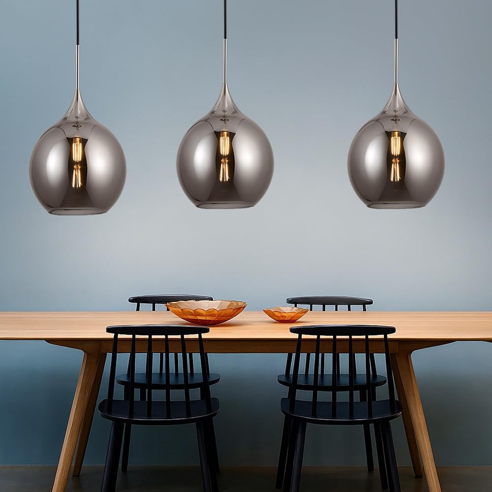 TEKHOME Lampadario a sospensione decorativa in metallo con sfera in vetro attacco E27 lampada contemporanea (Argento/Oro) A72