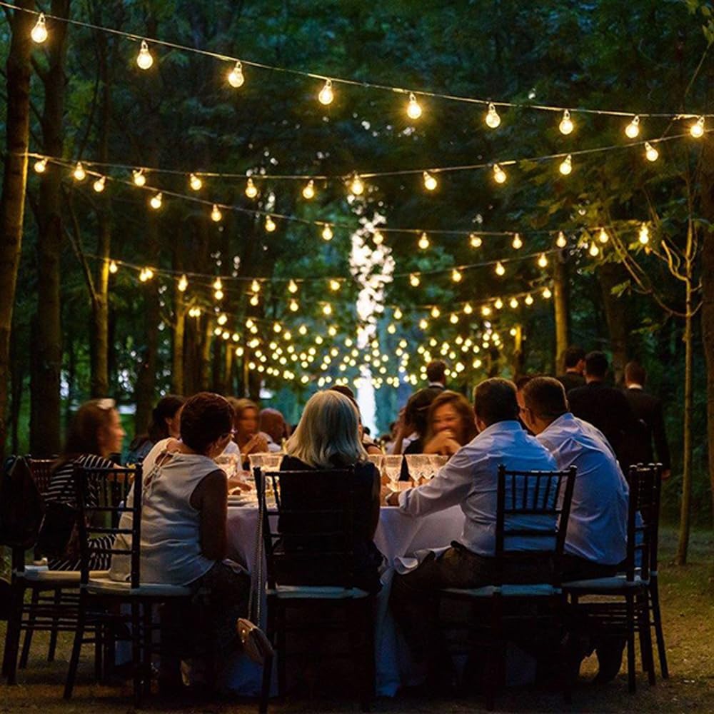 Catena Luminosa E27 Esterno IP54 con Portalampada, Collegabile, per Giardino Terrazzo Festa – Varianti 10 e 15 Luci Nero/Bianco P01-S01