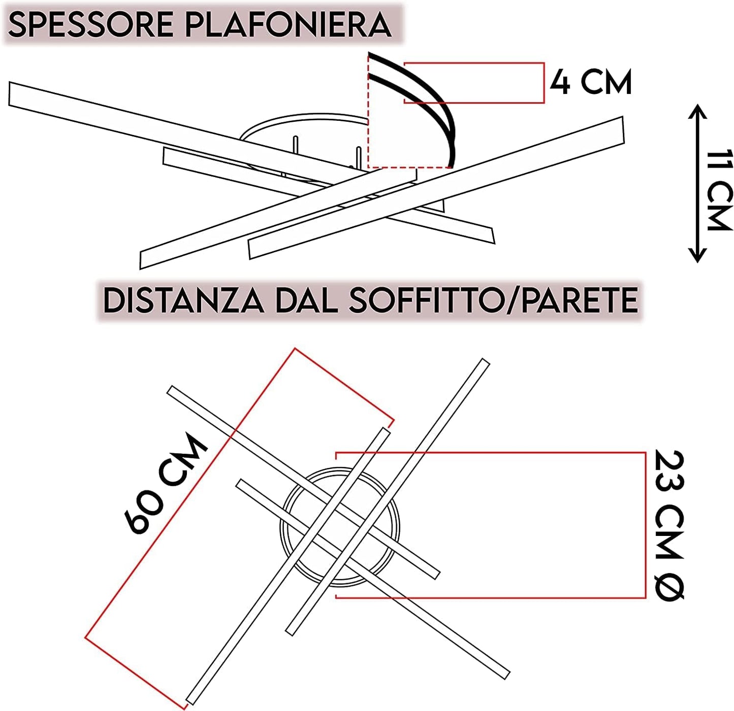 TEKHOME Plafoniera LED Soffitto, 45 watt, 60x60x11 cm, 3 Temperature Colore (3000K, 4000K, 6500K), Alluminio, Installazione Facile, Resistente, Moderna, Camera da Letto PN-21