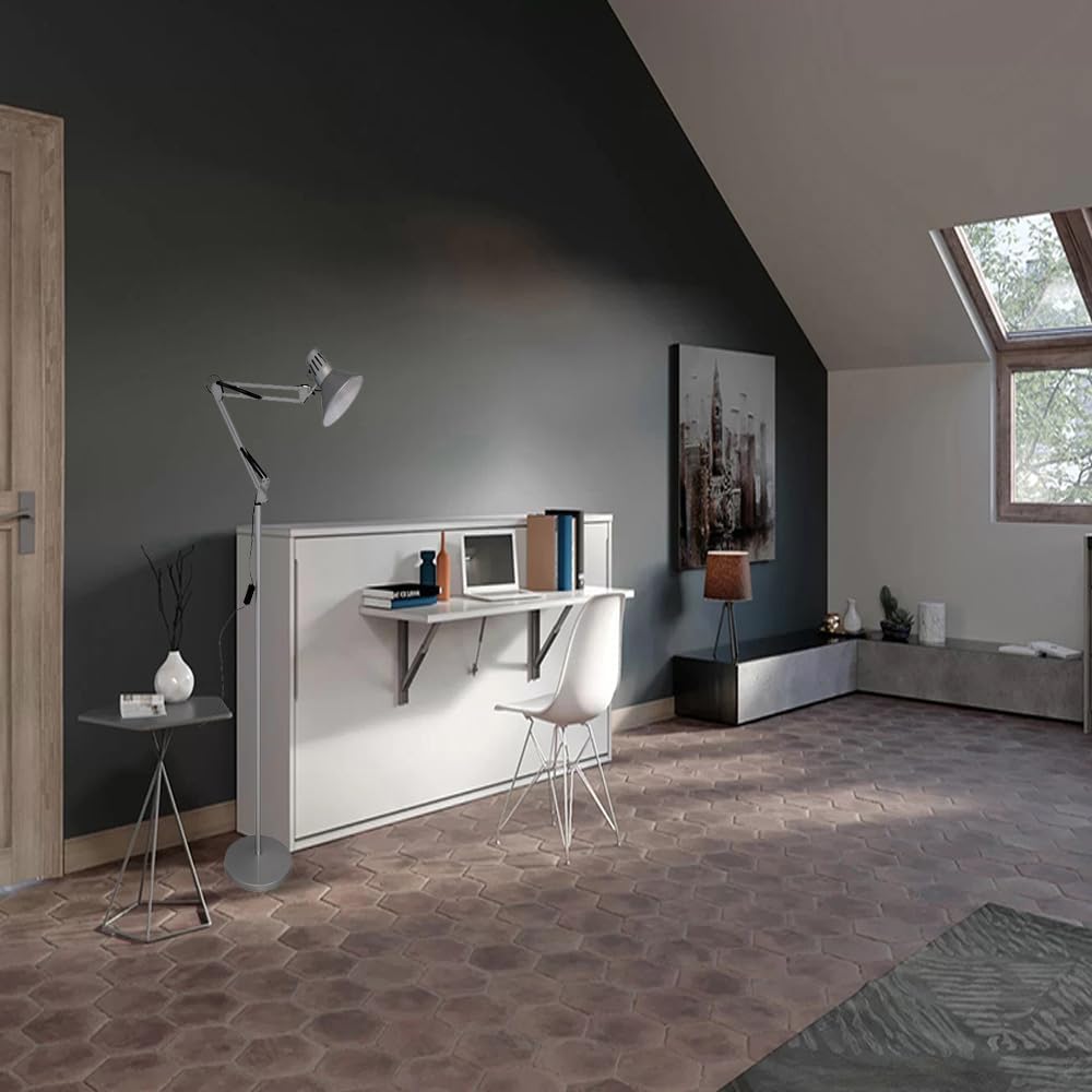 Lampada da Terra – Piantana Regolabile con Braccio Orientabile, Attacco E27, Max 60W, Design Moderno per Studio, Ufficio e Soggiorno D15