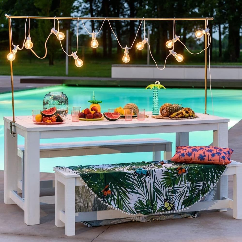 Catena Luminosa E27 Esterno IP54 con Portalampada, Collegabile, per Giardino Terrazzo Festa – Varianti 10 e 15 Luci Nero/Bianco P01-S01