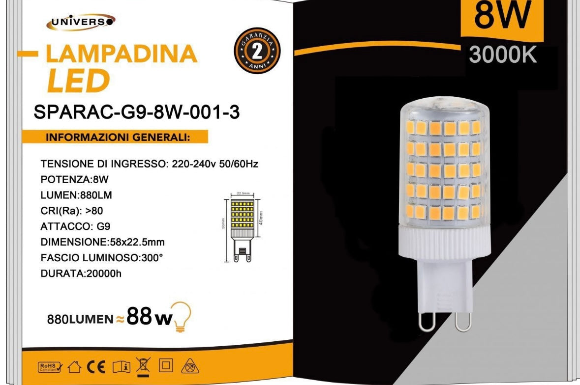 Lampadine LED G9 8W 880LM 10 Pezzi 220-240V G9-8W-001