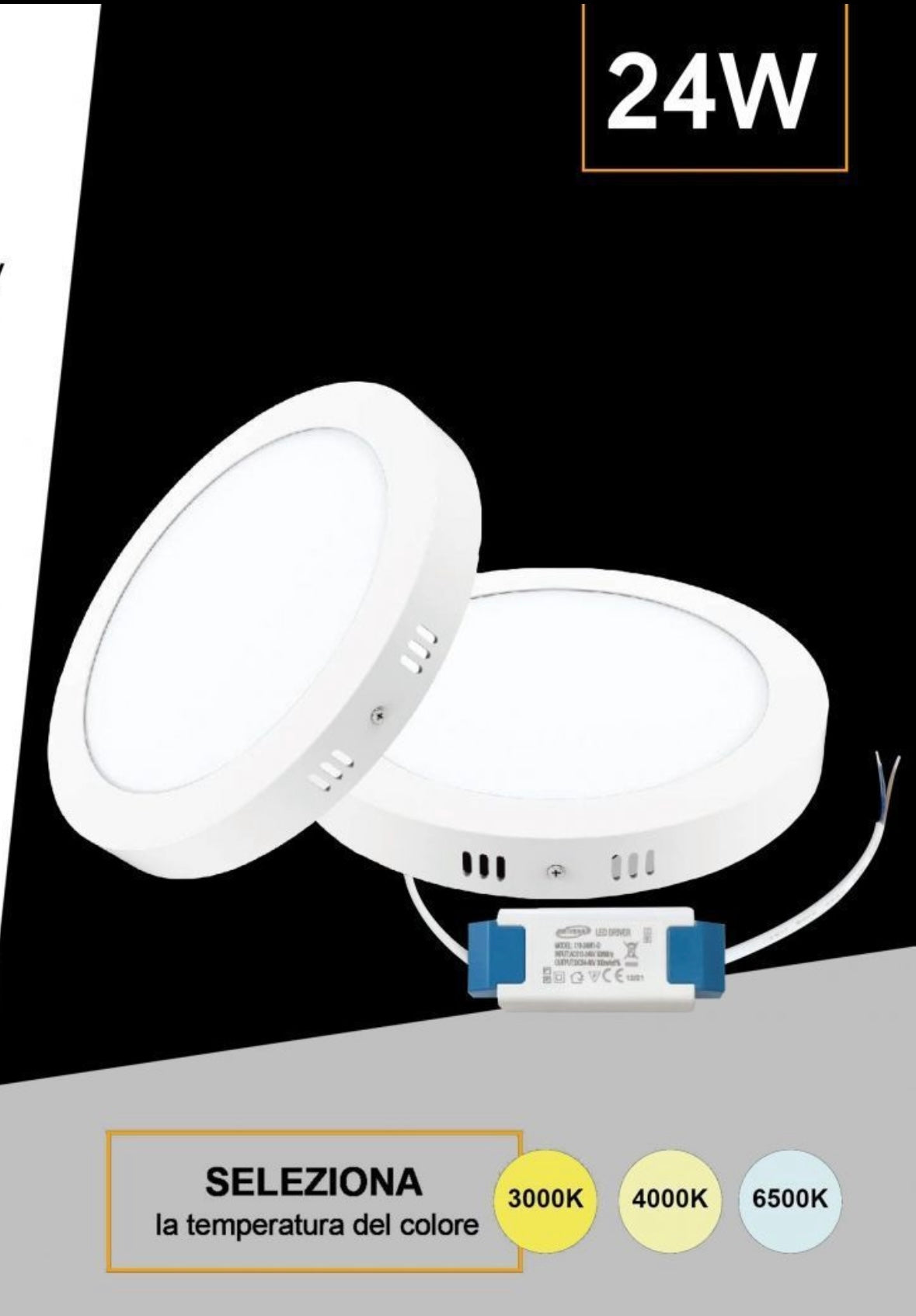 Pannello LED Rotondo da Soffitto 24W 2400LM, 3 Temperature Colore Selezionabili 3000K 4000K 6500K, Plafoniera LED Ø300mm, Altezza 35mm, Fascio 120°, CRI≥80, IP20, 1 Pezzo, P-300B-T3C