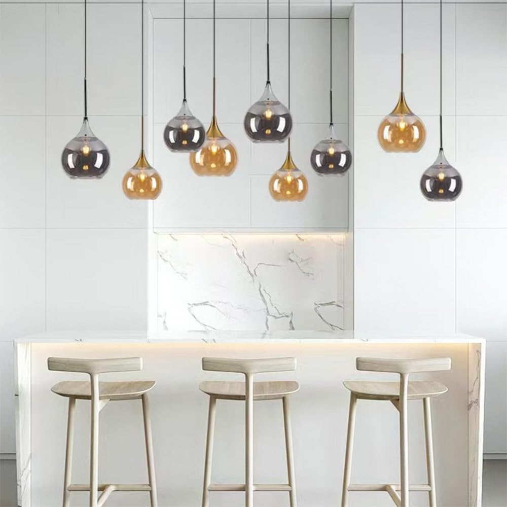 TEKHOME Lampadario a sospensione decorativa in metallo con sfera in vetro attacco E27 lampada contemporanea (Argento/Oro) A72