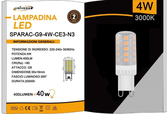 Lampadine LED G9 4W 400LM 10 Pezzi 220-240V SPARAC-G9-4W-CE3-N
