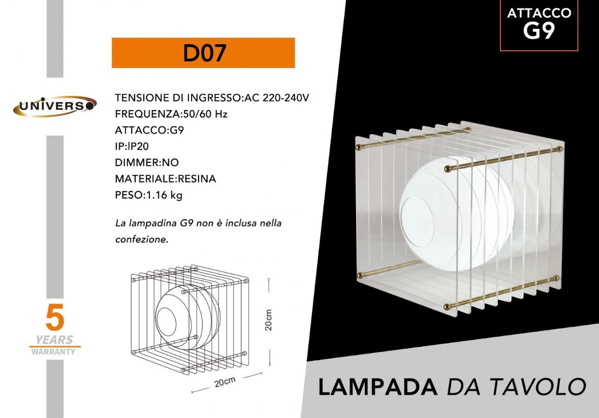 Lampada da Tavolo, Design Moderno in Resina, Attacco G9, 20×20 cm, Lampada Decorativa per Camera da Letto, Soggiorno e Studio (Lampadina non Inclusa) D07