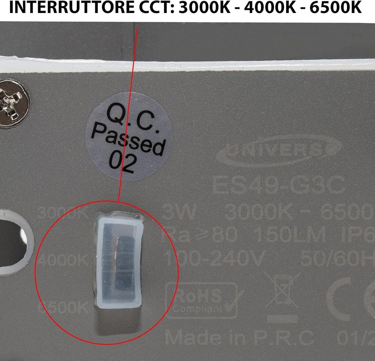 Segnapasso da Incasso LED 3W IP65 CCT-Switch – Lampada da Parete per Scale e Corridoi, Luce Selezionabile 3000K-6500K, Alluminio e Vetro, Impermeabile da Esterno e Interno ES49