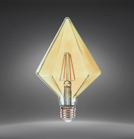 Lampadine LED Decorative E27 a Forma di Diamante, Confezione da 5 Pezzi, 4W 2500K, 350LM, Vetro Ambrato, Luce Extra Calda, 360°, Lampadina Design Vintage, Non Dimmerabile, Modello TRI-OC