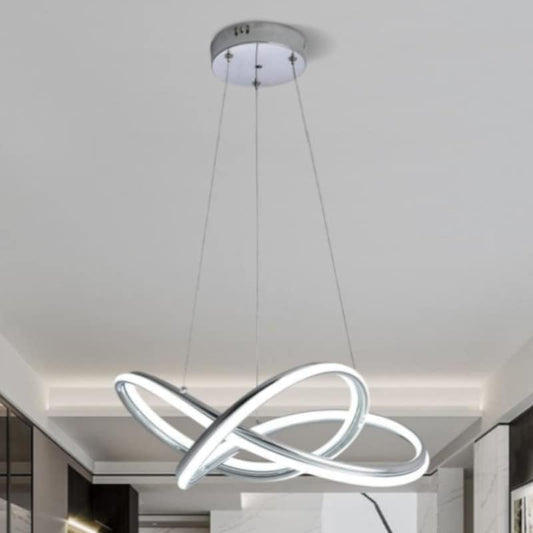 TEKHOME LAMPADARIO LED A SOSPENSIONE MODERNO INTRECCIATO CON FINITURA CROMATA 60W 3000K - 4000K - 6500K A50 (ARGENTO 3 COLORE)