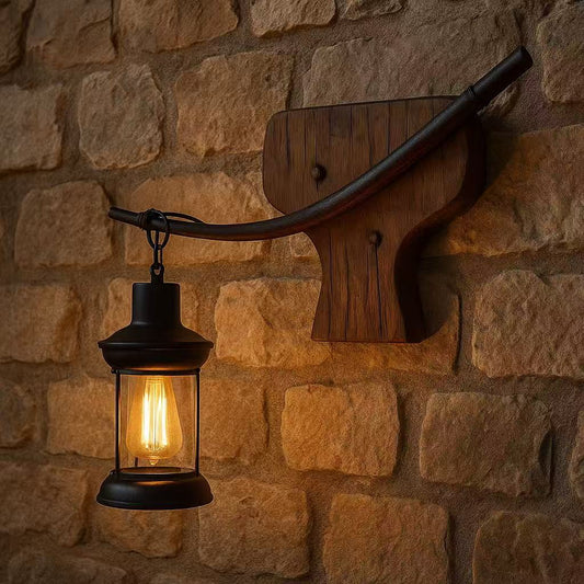 TEKHOME Applique da Muro Vintage in Legno a Forma di Coda di Pesce, Portalampada E27, Design Rustico Industriale con Vetro, Lampada da Parete Interni per Taverna, Ristorante e Soggiorno – E55