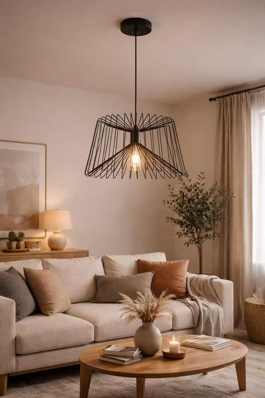 Lampadario a Sospensione Industriale E27, Design Vintage in Metallo Nero, Lampadario Moderno per Cucina Sala da Pranzo Soggiorno, Stile Gabbia, Facile Installazione – LP-52N