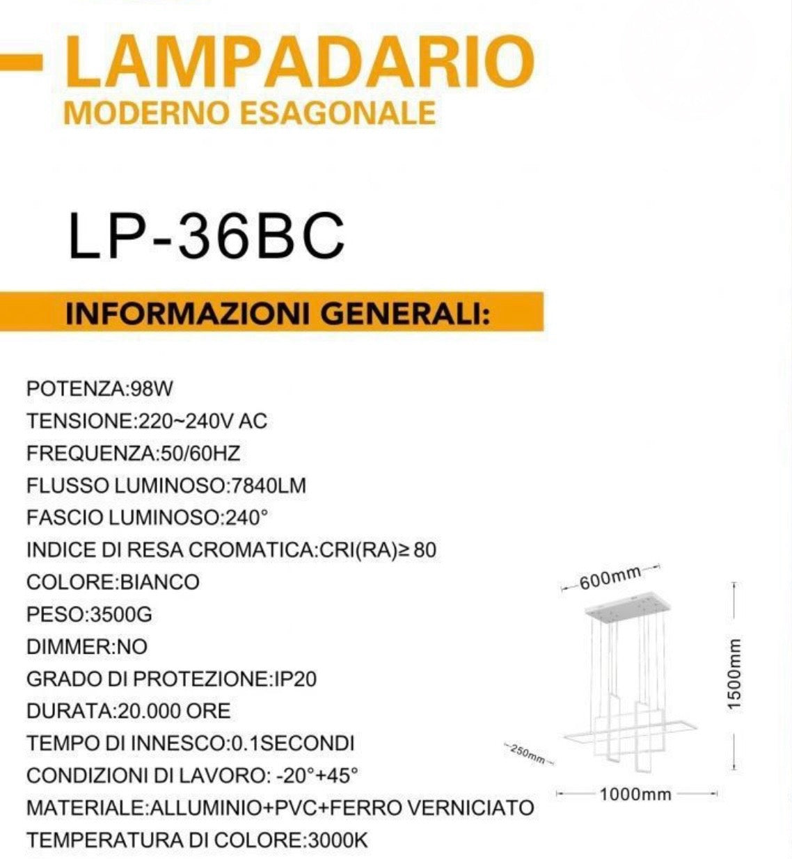 Lampadario LED Geometrico a Sospensione 98 w LP-36