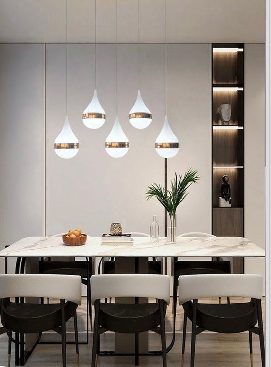 TEKHOME Lampadario LED moderno a 5 luci, design a goccia, colore dorato, 53W 4240LM, colore della luce 6500K, per soggiorno, sala da pranzo, cucina LP-44OF
