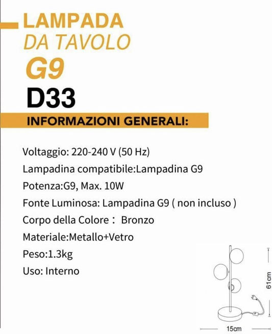 Lampada da tavolo Oro con sfere bolle bianche design moderno minimal (Lampada Tavolo 3 Sfere) D33