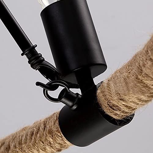 Lampadario Industriale a Sospensione 6 Luci E27, Design Rustico Vintage con Corda di Canapa, Ø60cm, Lampadario per Cucina, Sala da Pranzo, Soggiorno, Ristorante – Struttura in Metallo Nero A20
