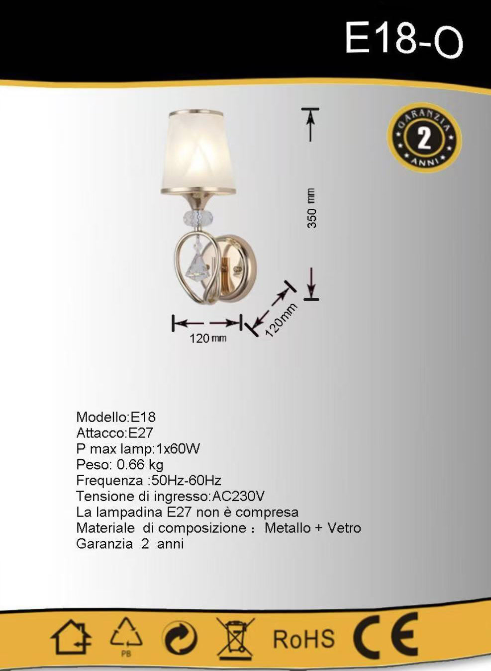 TEKHOME Applique da Parete Classica con Braccio Orientabile, Design Vintage, Attacco E27 60W, per Interni, Disponibile in Oro e Argento, Metallo e Vetro (Senza Lampadina) E18