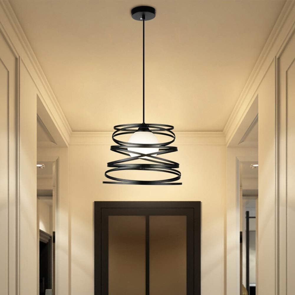 Lampadario a Sospensione E27 Moderno, Lampada a Soffitto Design Industriale in Metallo per Cucina Isola Tavolo da Pranzo, Stile Minimal con Paralume a Spirale, No Lampadina A08