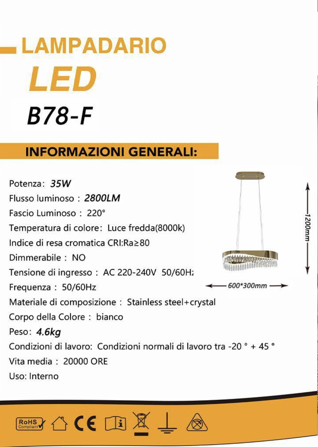 TEKHOME Lampadario a Sospensione Moderno con Cristalli,Lampadario LED Soffitto, 45W 3600LM o 35W 2800LM, Luce Fredda 8000K, Acciaio Inox e Cristallo, per Soggiorno Camera da LettoB77B78