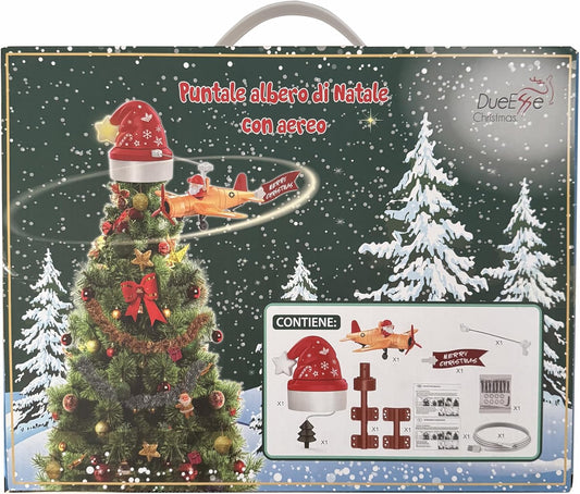 Puntale Albero di Natale con Aereo, Decorazione Natalizia con Movimento, Luce e Musica, Babbo Natale con Aeroplano, Decorazione Topper per Albero 245317