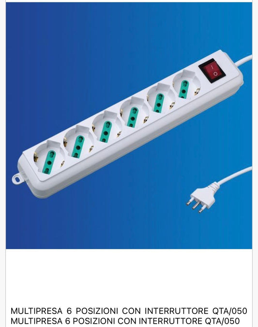 2 Pezzi Multipresa Bipasso Italiana 6 Posti con Interruttore, Spina 10A, Cavo 1,5 m, Presa Multipla per Casa e Ufficio, Colore Bianco – C-XSL3006