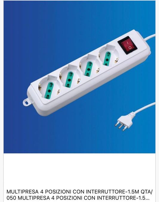 2 Pezzi Multipresa Bipasso Italiana 4 Posti con Interruttore, Spina 10A, Cavo 1,5 m, Presa Multipla per Casa e Ufficio, Colore Bianco– C-XSL3004