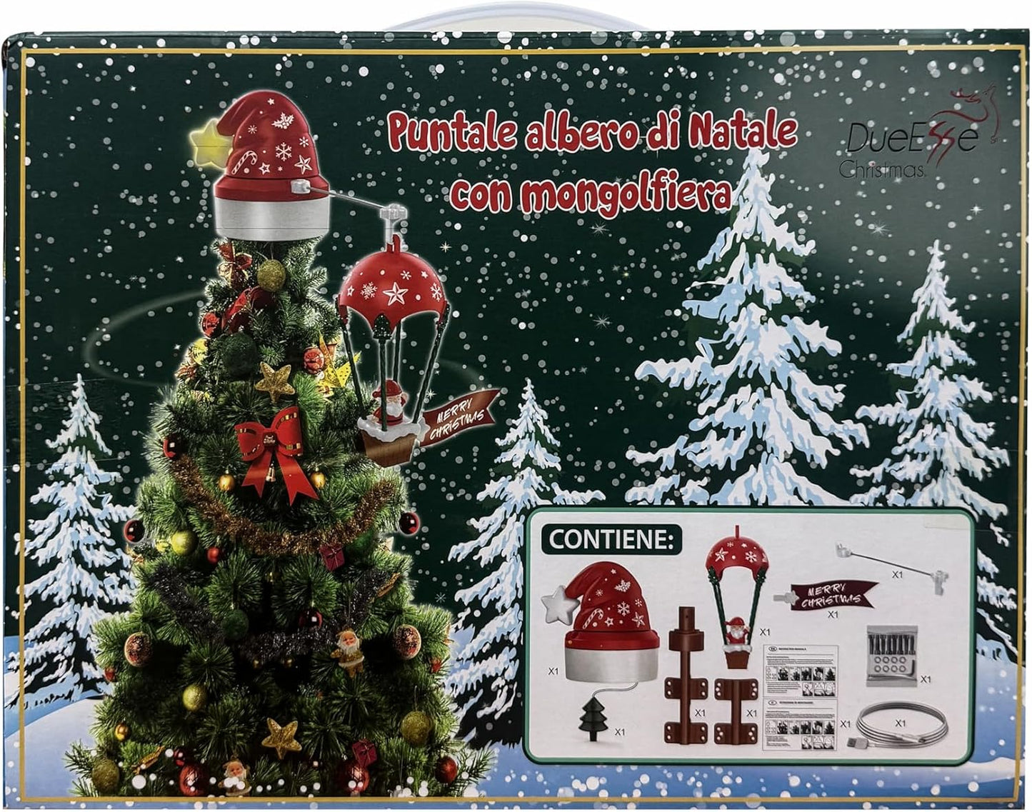 Puntale Albero di Natale con Mongolfiera – Decorazione con Movimento, Luce e Musica, Alimentazione USB, Effetto Rotante per Albero di Natale 245324