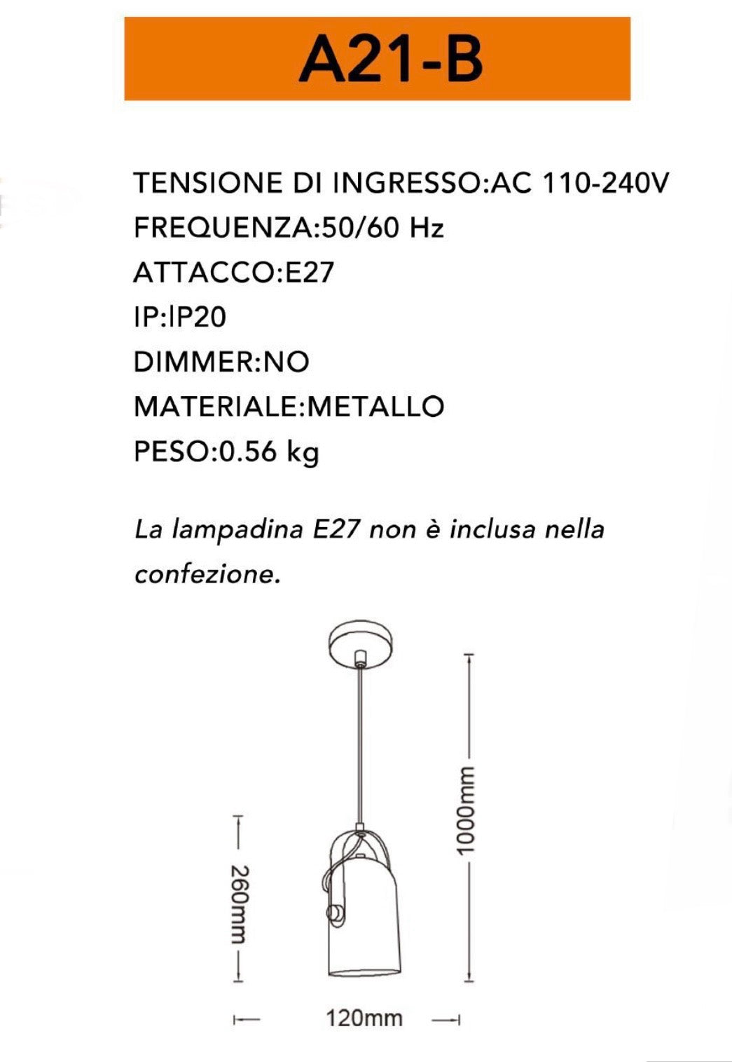 TEKHOME Lampada a Sospensione Moderna Orientabile E27, Design Cilindrico Regolabile in Metallo, per Soggiorno Cucina Camera da Letto, IP20, 110-240V, 260mm x 120mm (Bianca/Nera) A21