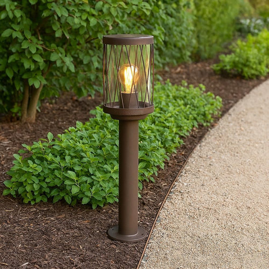 Lampada da Giardino IP54 con Attacco E27, Palo da Esterno 50cm in Alluminio, Stile Vintage Ferro Battuto, Impermeabile per Vialetti e Aiuole – Colore Ruggine – Modello PT-01C