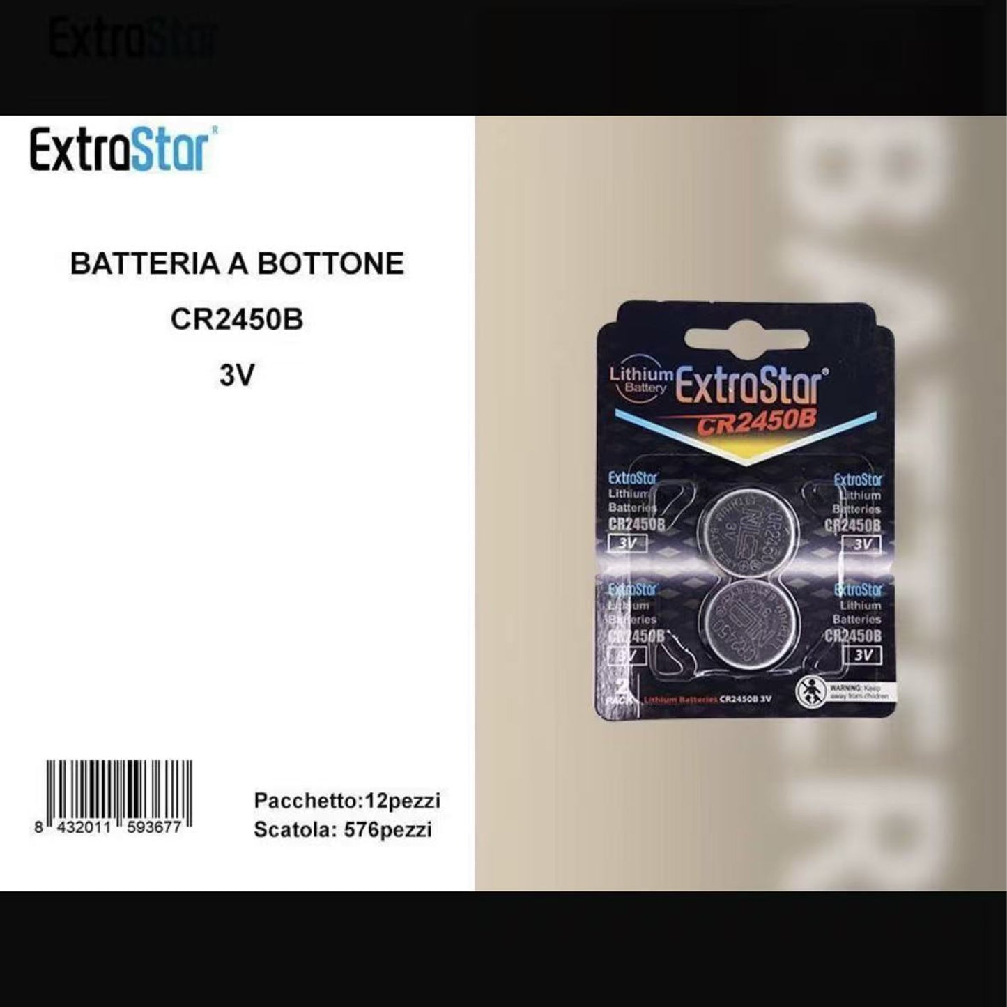 Batterie CR2450 al Litio 3V – Pile a Bottone per Chiavi Auto, Telecomandi, Dispositivi Elettronici e Medici – 24 Pezzi (12 Confezioni da 2) – A-CR 2450B