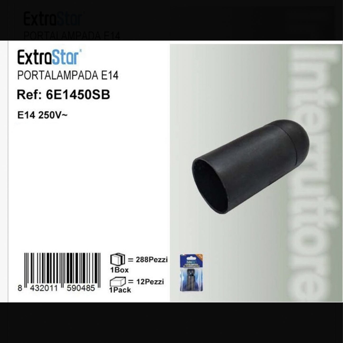 12 Pezzi Portalampada E14 in Termoplastica Nera, Attacco E14 250V, Porta Lampadina per Lampade e Lampadari, Ricambio Illuminazione – E1450SB