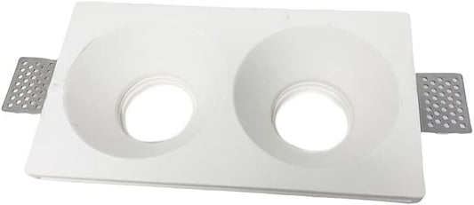 Portafaretto in Gesso da Incasso Doppio GU10 – Faretto da Soffitto Verniciabile, Bianco, IP20, Per Cartongesso, Lampadine GU10 Max 2x20W GS-25