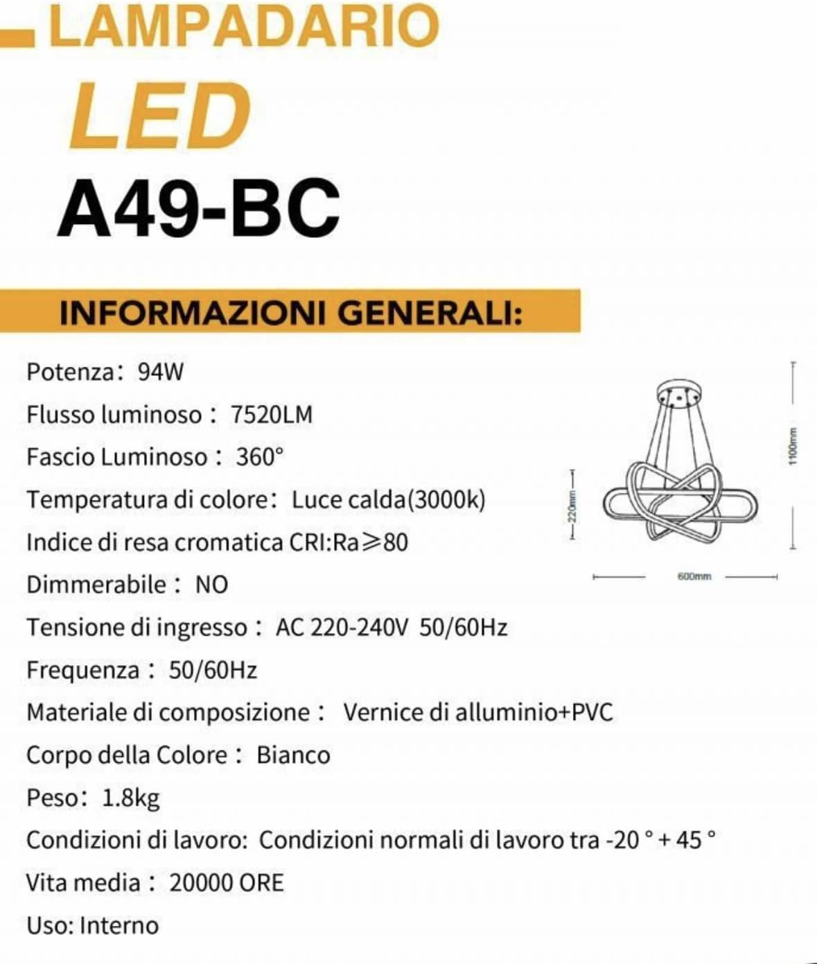 Lampadario LED Moderno Tecna 94w A49