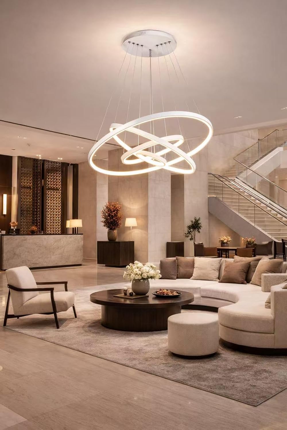 Lampadario LED Moderno a Sospensione 86W 6880LM, 3 Colori Luce 3000K 4000K 6500K, CCT Switch, Design Anelli, Lampadario per Soggiorno Sala da Pranzo Camera, LP-51-B3C