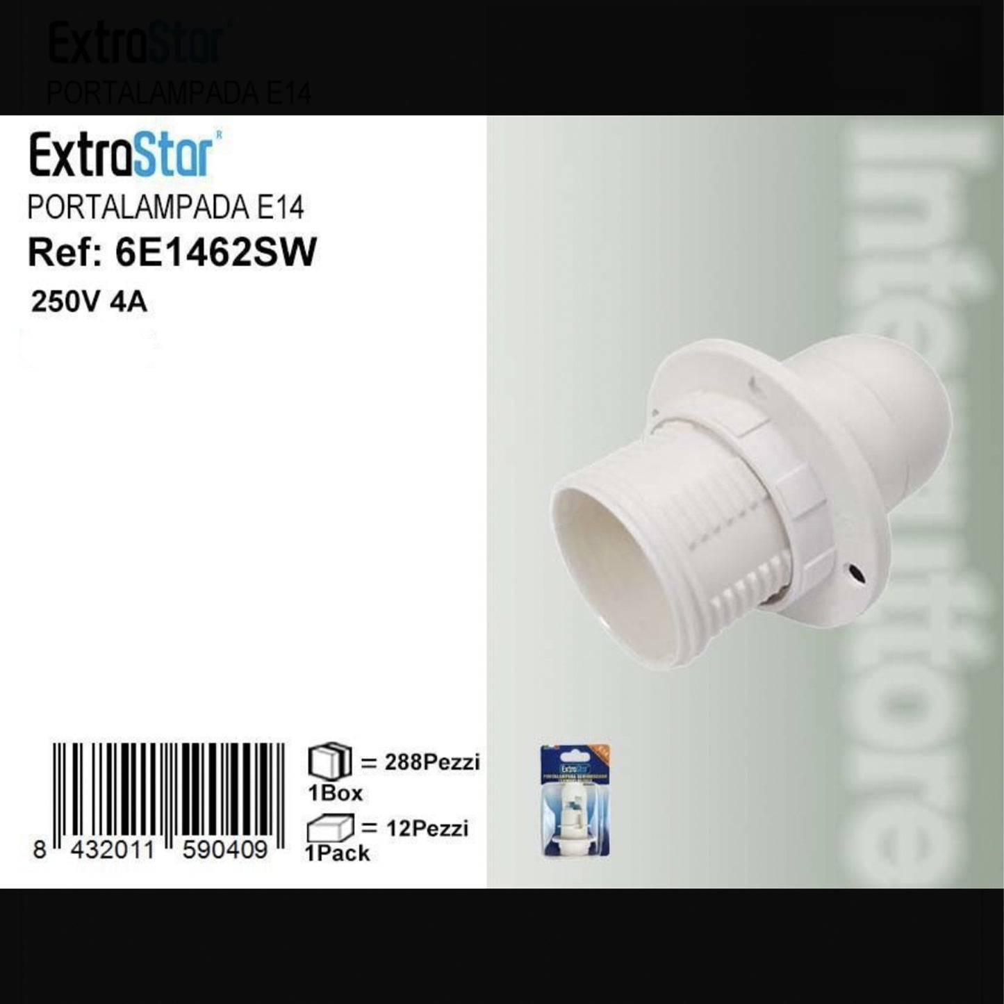 12 Pezzi Portalampada E14 in Termoplastica Bianca Semifilettata, Attacco E14, 250V 4A, per Lampadine LED e Tradizionali – E1462SW