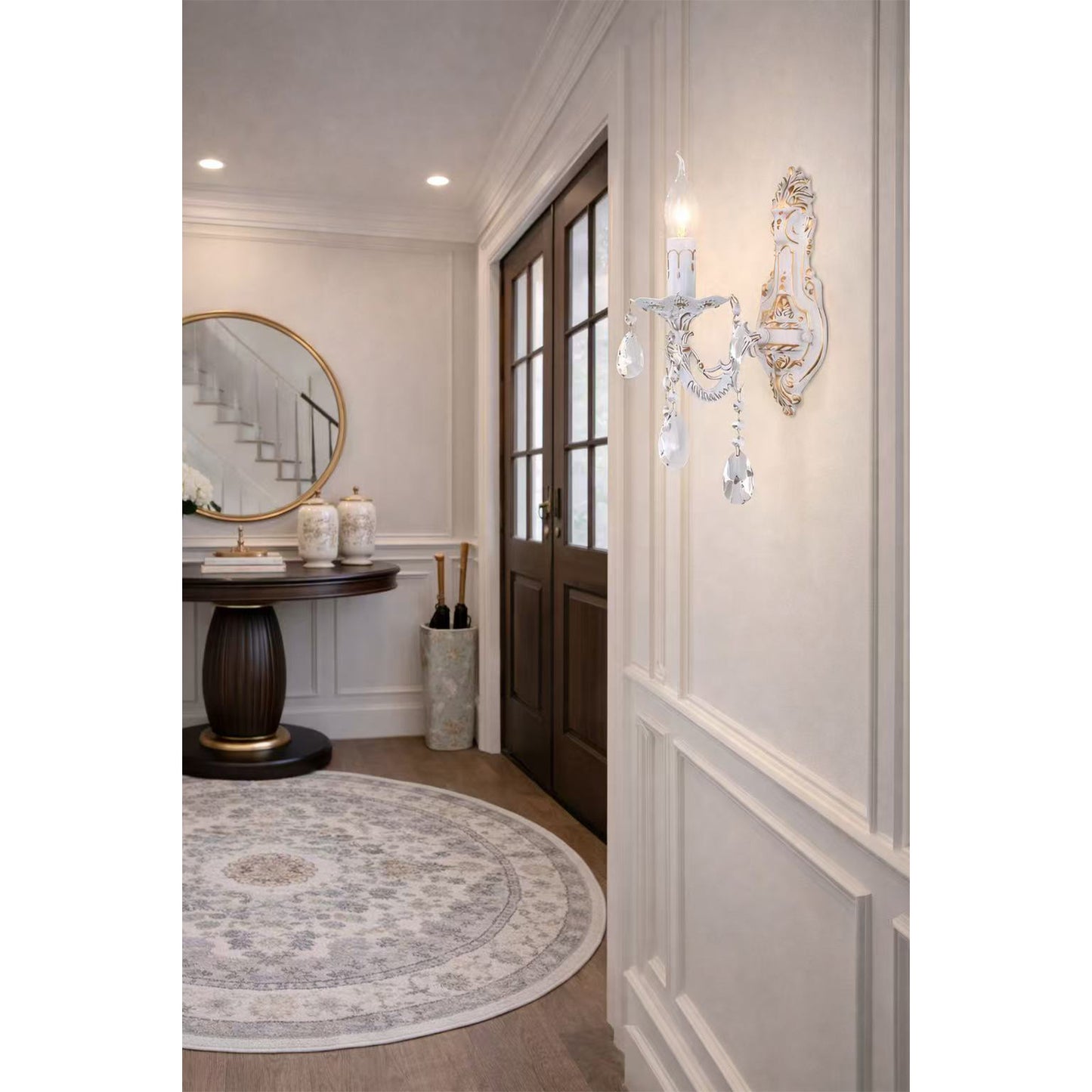 Applique da Parete Classica in Cristallo E14, Lampada da Muro Elegante con Pendenti in Vetro per Camera da Letto e Soggiorno, Stile Classico Europeo – E01-1