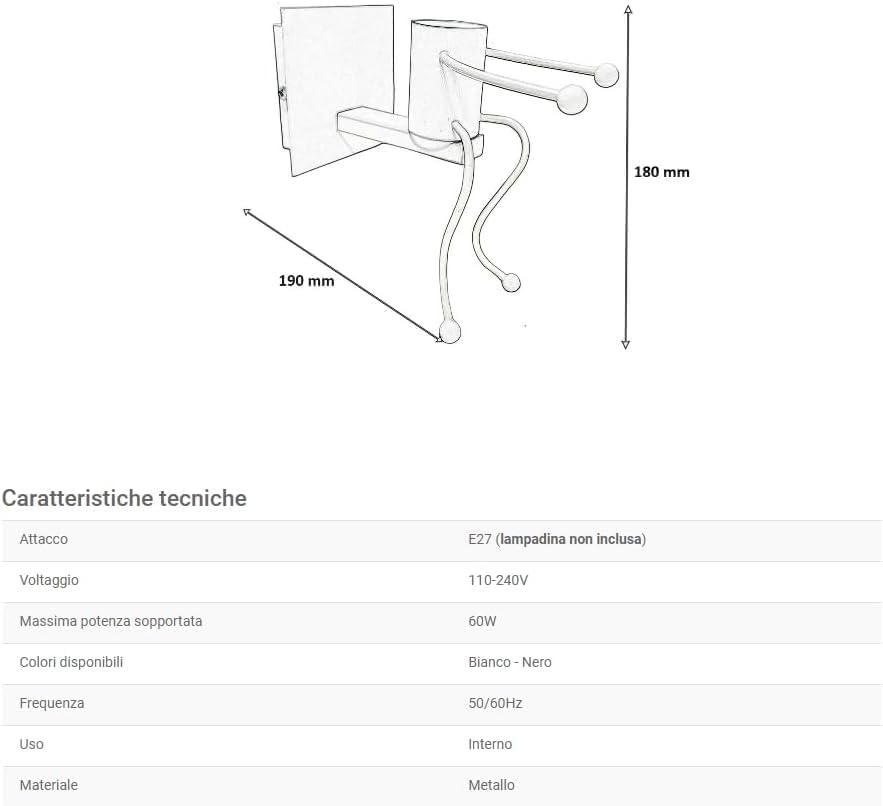 TEKHOME Applique da Muro Design Creativo con Figura Umana, E27 1x60W, Metallo Bianco/Nero, Lampada da Parete Moderna per Camera da Letto Soggiorno Corridoio AQ51