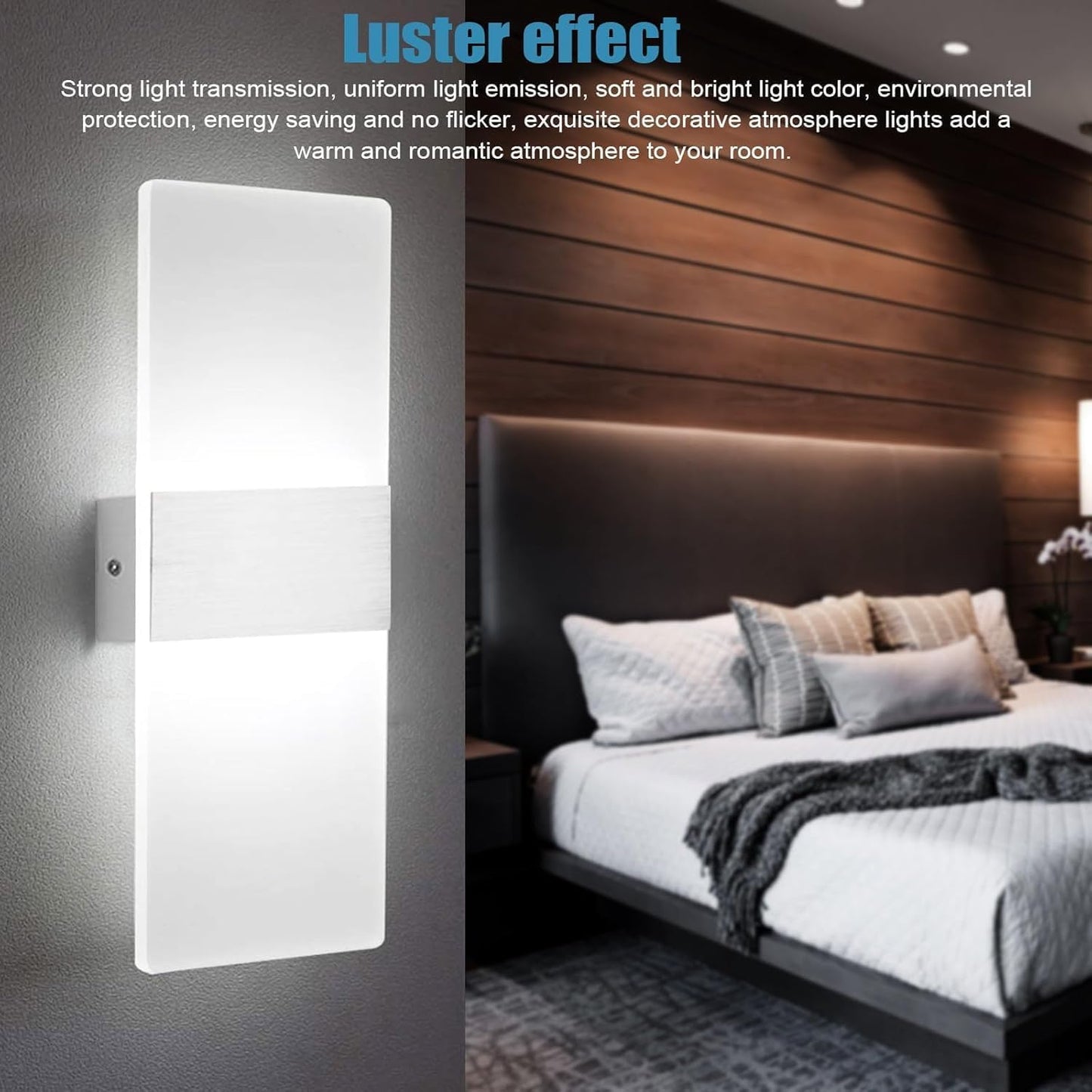 TEKHOME Applique da Muro LED 10W Bianco/Con Finitura in Rame, Rettangolare Moderno, 3000K-6500K, Lampada da Parete Interni, Soggiorno Camera da Letto Corridoio E37