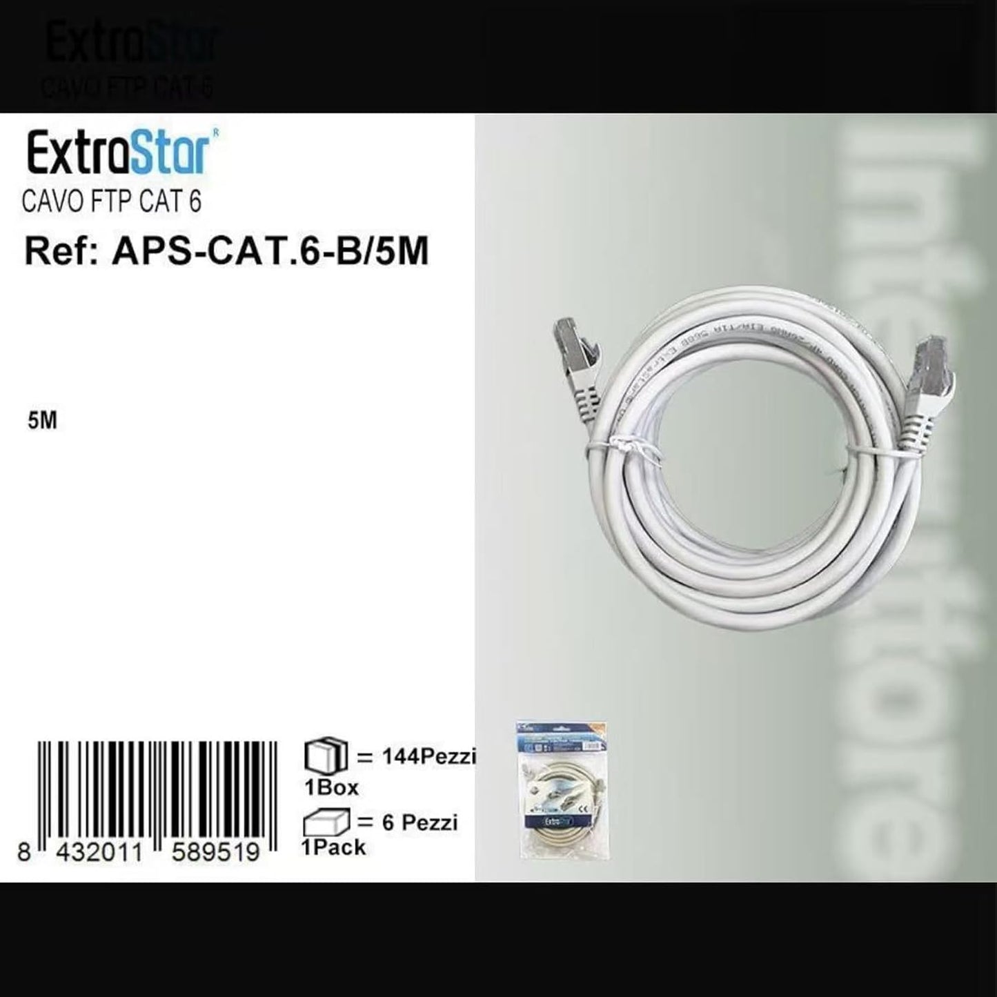 Cavo Ethernet LAN FTP Cat 6 5 Metri, Cavo di Rete Schermato RJ45 per Internet, Modem e Router, Alta Velocità 1 Gbps – Confezione da 6 Pezzi – APS-CAT6-B-5M