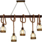 Lampadario 5 portalampada in corda di canapa metallo e27 country vintage a91-5