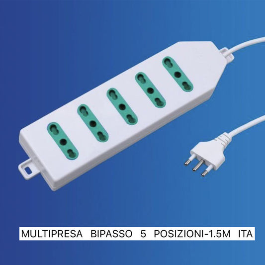 2 Pezzi Multipresa Bipasso Italiana 5 Posizioni, Spina Tipo L 10A, Cavo 1,5 m, 230V – XSL2205
