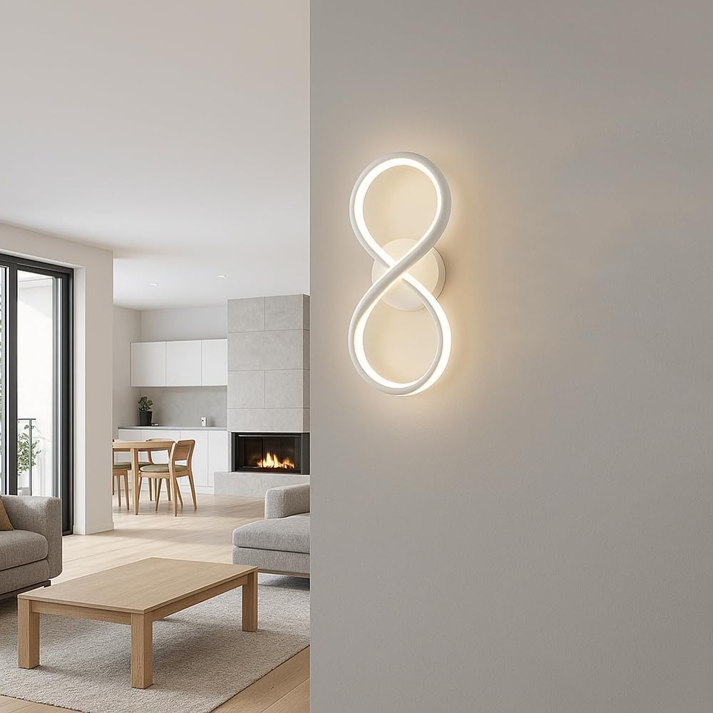 Applique LED da Parete 10W Bianco Opaco – Lampada da Muro Moderna con 3 Colori Selezionabili (3000K-4000K-6500K), Forma a 8, 800 LM, Alluminio AQ33-B3C