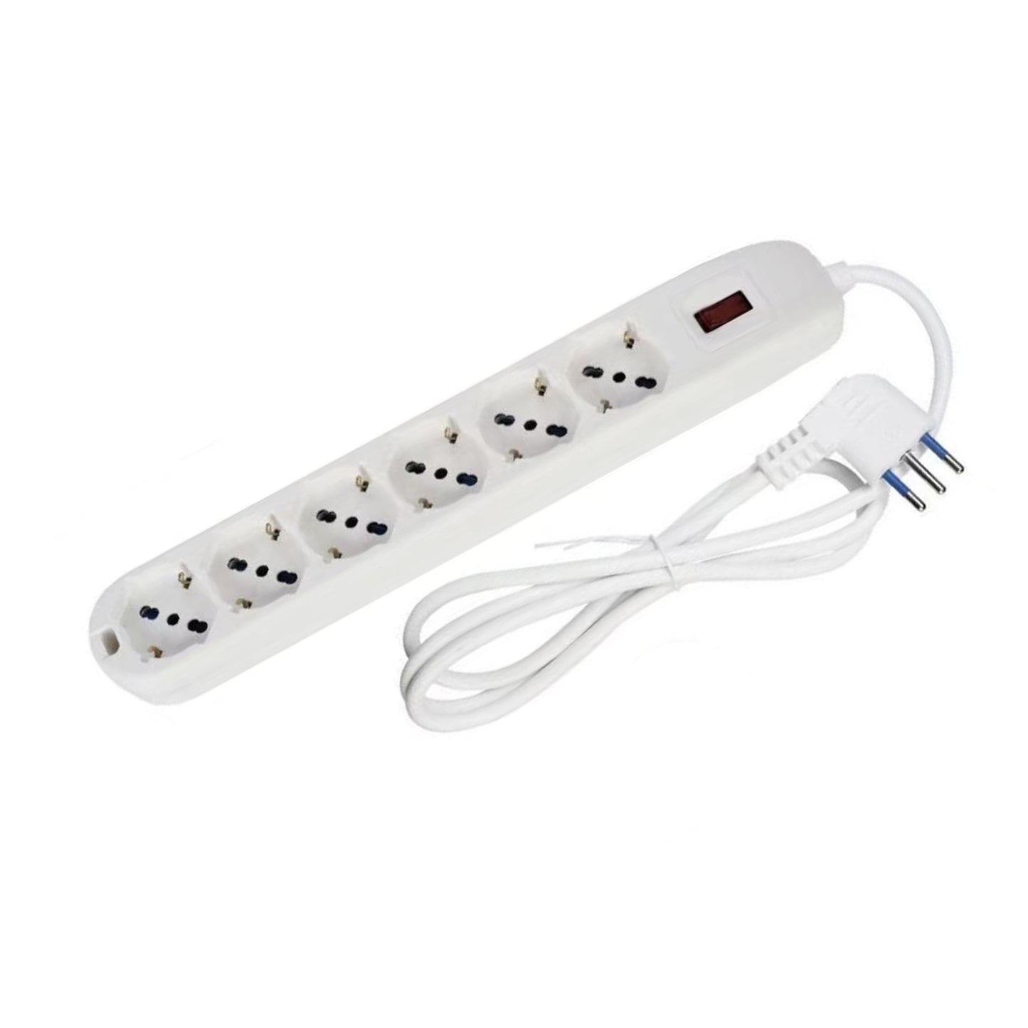 2 Pezzi Multipresa 6 Prese Universali 10A con Interruttore, Spina Italiana, Cavo 1,5 m, Protezione Sovraccarico– Modello 80183N