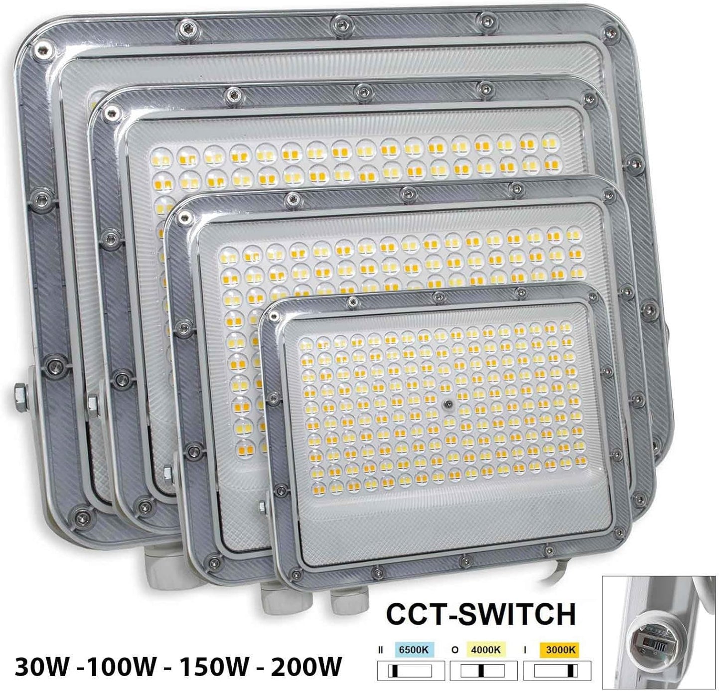 Faretto LED da Esterno BK05 CCT IP65 – 30W 50W 100W 150W 200W, Faro LED Impermeabile 3000K/4000K/6500K, Luce Bianca, Illuminazione Esterni Giardino Cortile Facciata BK05