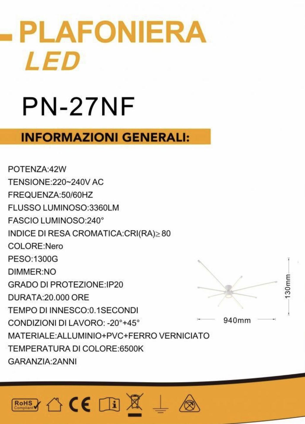 TEKHOME Lampadario da soffitto a led 43 watt plafoniera lampada moderna Bianco/Nero luce 3000K/4000K/6500K PN-27