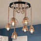 Lampadario sospensione corde in canapa cerchio metallo vintage portalampada e27 A90-6