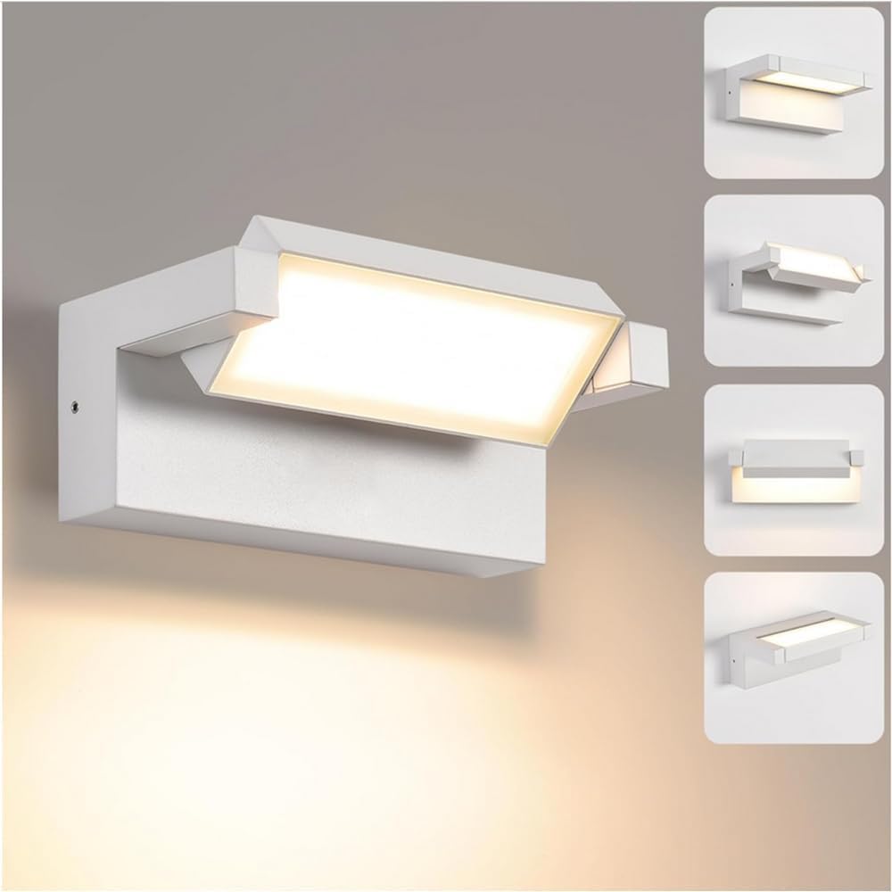 Applique LED da Esterno 21W IP65 CCT-Switch 3000K-4000K-6500K, Lampada da Parete Moderna in Alluminio e Vetro, Impermeabile per Facciata, Giardino e Balcone 472