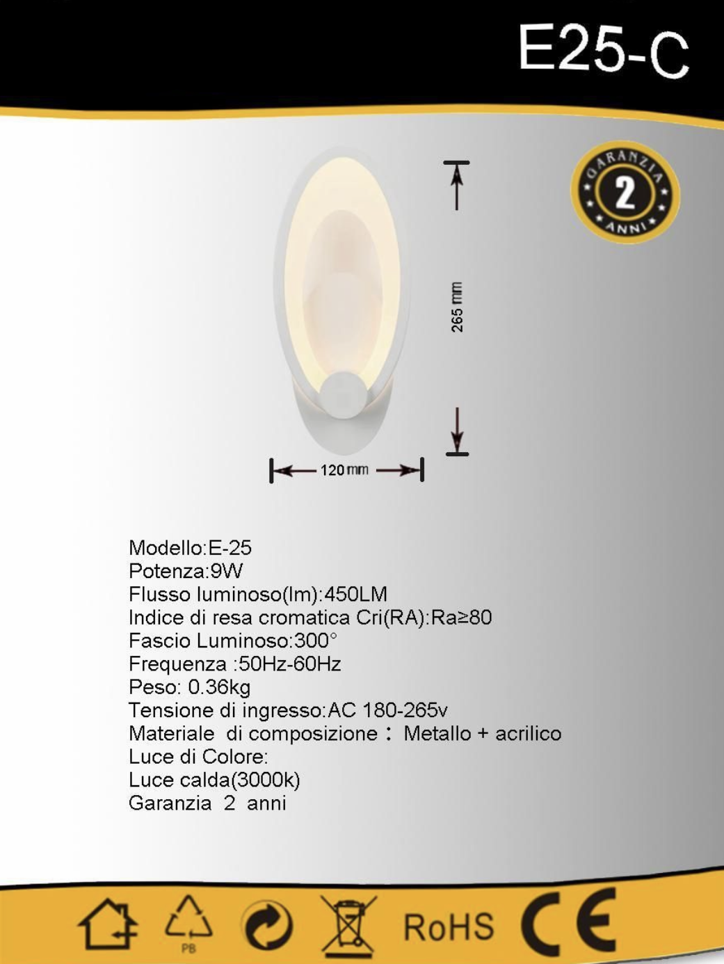 TEKHOME Applique da Parete LED Moderna 9W, Lampada da Parete Bianca Design Ovale, Luce Calda 3000K / Naturale 4000K / Fredda 6500K, 450LM, per Camera da Letto, Soggiorno e Corridoio E25