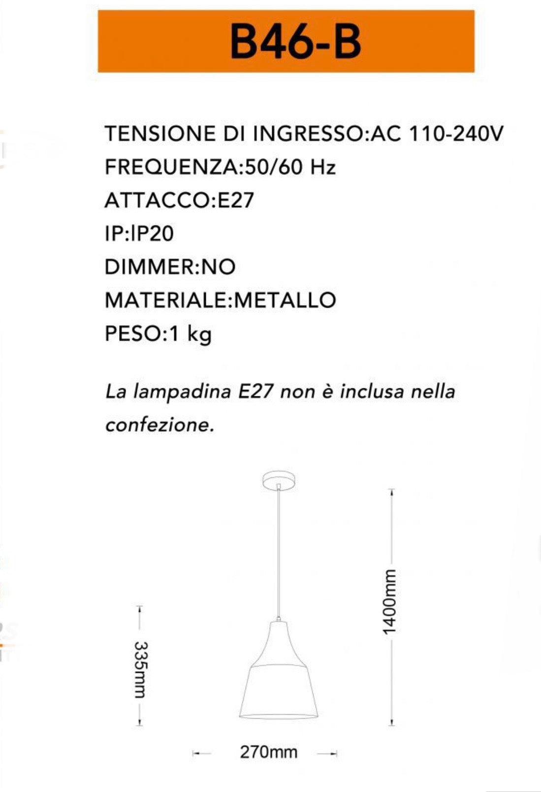 TEKHOME Lampadario a Sospensione in Metallo Nero/Bianco, Attacco E27, Design Moderno, Regolabile in Altezza, Ø27cm – Ideale per Cucina, Sala da Pranzo, Soggiorno B46