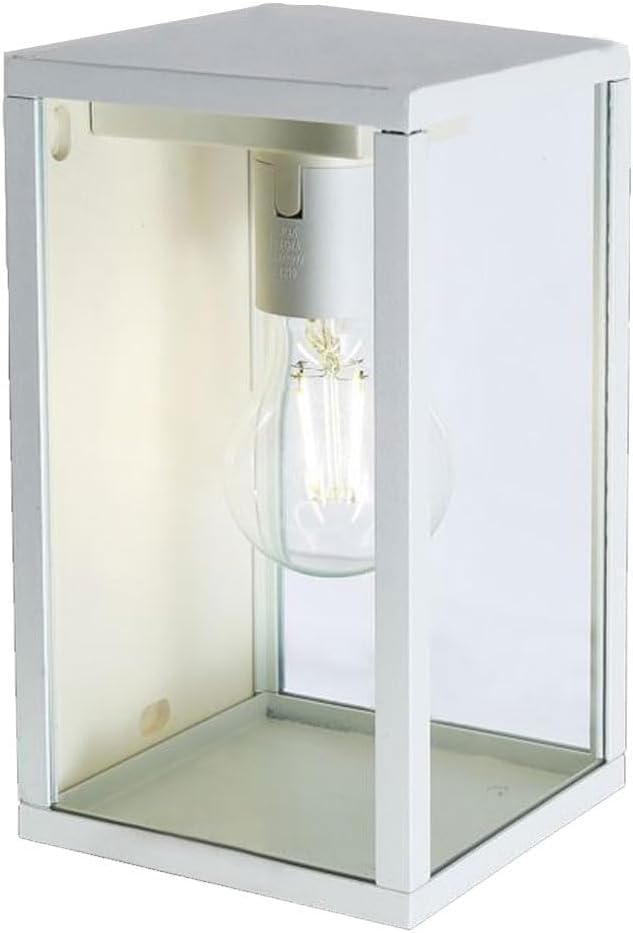 Applique da Esterno E27 IP44, Lampada da Parete Moderna in Alluminio e Vetro, Attacco E27 (Lampadina non inclusa), Colore Nero o Bianco, per Facciata, Balcone e Giardino H220